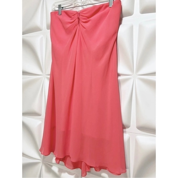 Rubber Ducky Sz M Pink Coral Ruched Strapless Formal Mini Fit and Flare Dress - Picture 4 of 7
